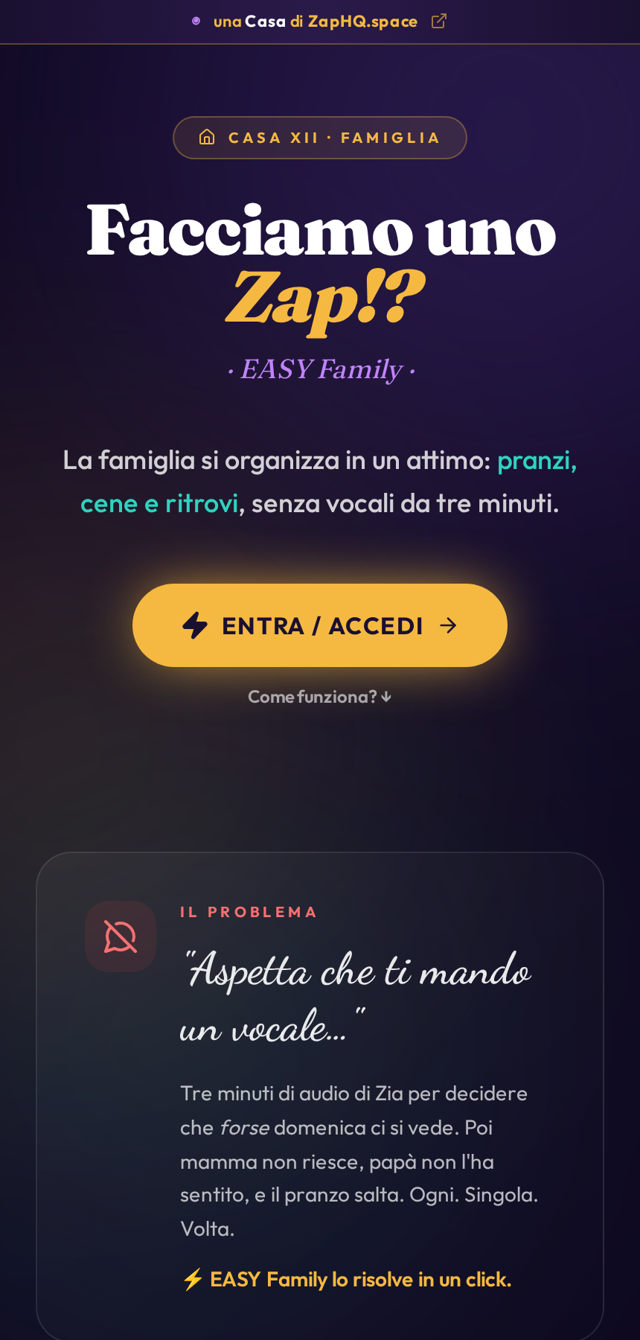 Lo screenshot dell'app easyfamily.space